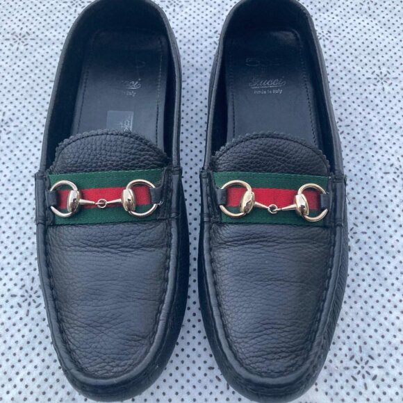 Gucci Men Shoes Slip On Loafer Black Leather Upper Made in Italy Size 40.5 Auth - Picture 2 of 15